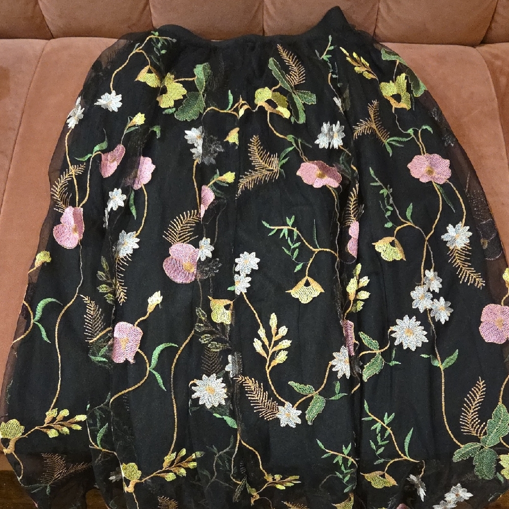 H&M Black Skirt with Colorful Floral Embroidery